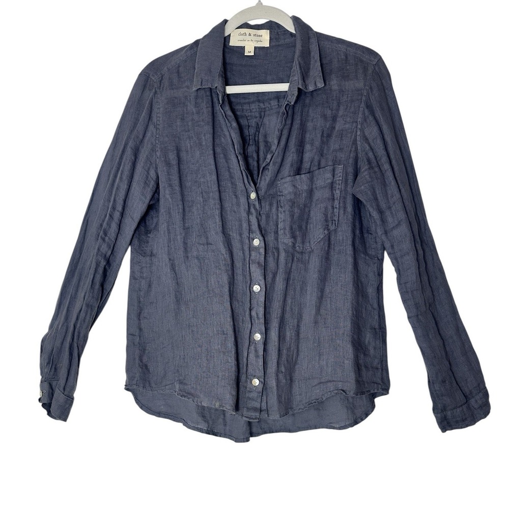 Cloth & Stone Shirt‎ Top Womens Medium Gray 100% Linen Nautical Beachy Coastal